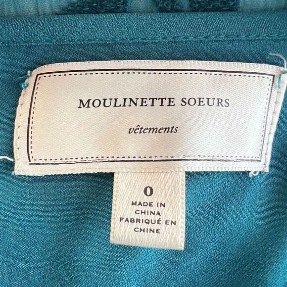 Moulinette Soeurs by Anthropologie Womens 0 Green Blue Flutter Sleeve Midi Dress - Picture 10 of 13